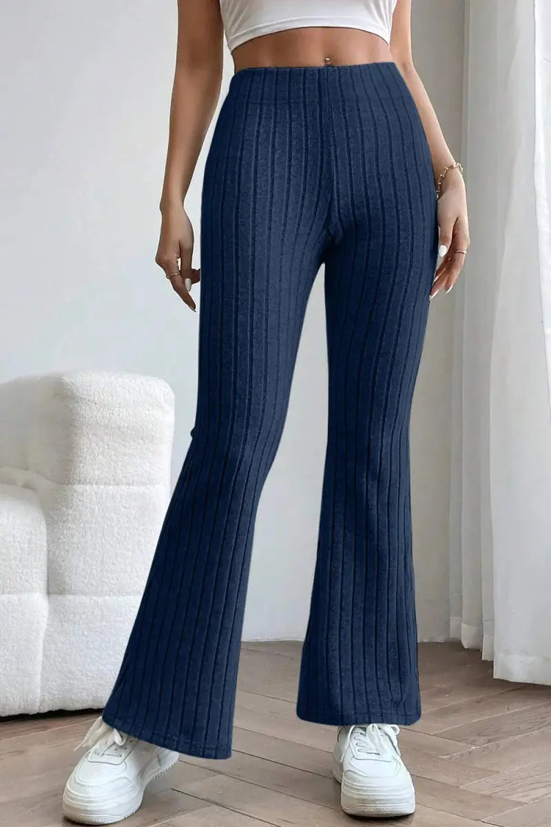 Basic Bae Full Size Ribbed High Waist Flare Pants for Women - Love Salve